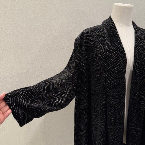 Vintage J.B.S. Black Velvet Rhinestone Cardigan Jacket 16 Glam Disco Holiday - Picture 4 of 9